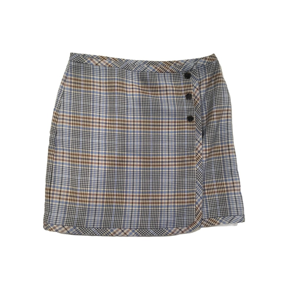 Talbots Skirt Sz 16 Blue Tweed Plaid Faux Wrap